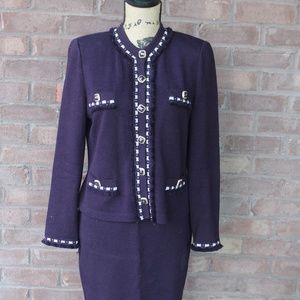 St. John By Marie Gray Size 4/2 Eggplant Purple Suit with White and Gold Trim